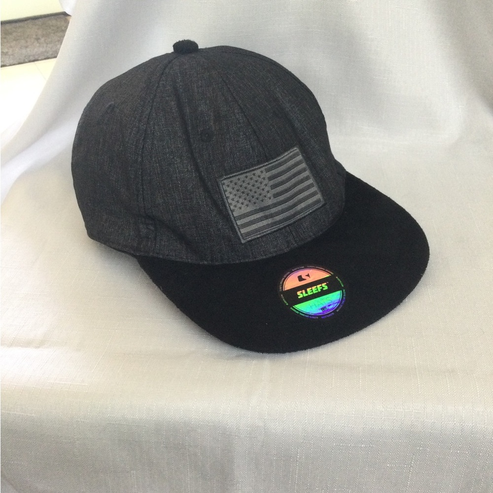 Sleefs Black Snapback Hat with American Flag Patch